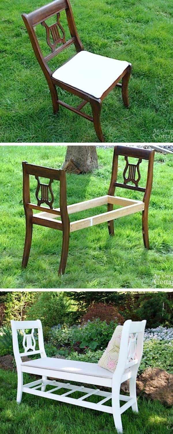 Make a French Style Bench from Old Chairs