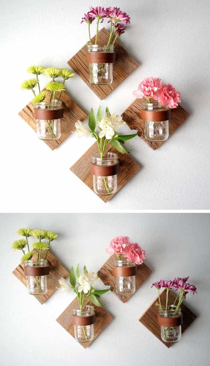 Natural Wood Square Mason Jar Vases