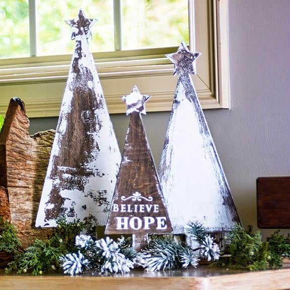 Give Holiday Decor a Rustic Twist with Small Wooden Trees