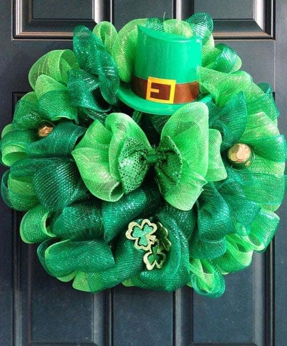 Decorate Porch with a Mesh Wreath and Leprechaun Hat