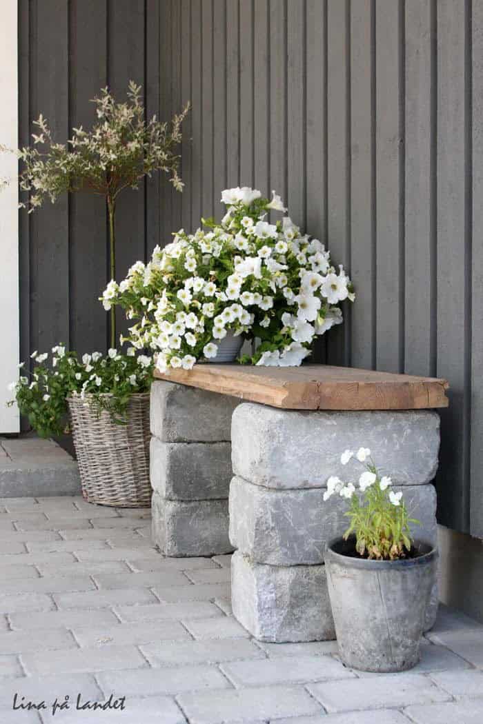 Construct a Rose-Adorned Wood and Stone Bench