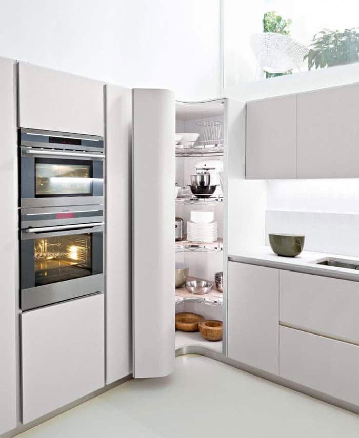 Sleek Sliding Door Corner Cabinet for a Modern Kitchen