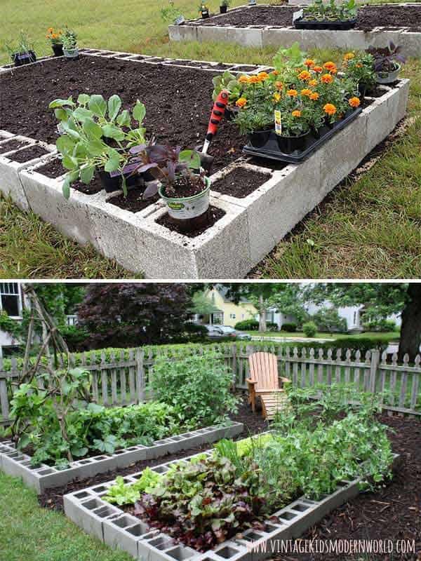 DIY Cement Bricks Raised Vegetable Beds Idea