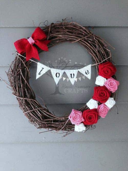 Festive Valentine’s Wreath with Grapevine and Hearts