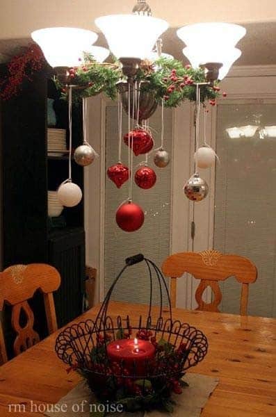 Hang Christmas Baubles on Your Kitchen Chandelier