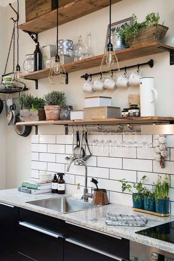 Open Wood Shelving = Practical and Popular