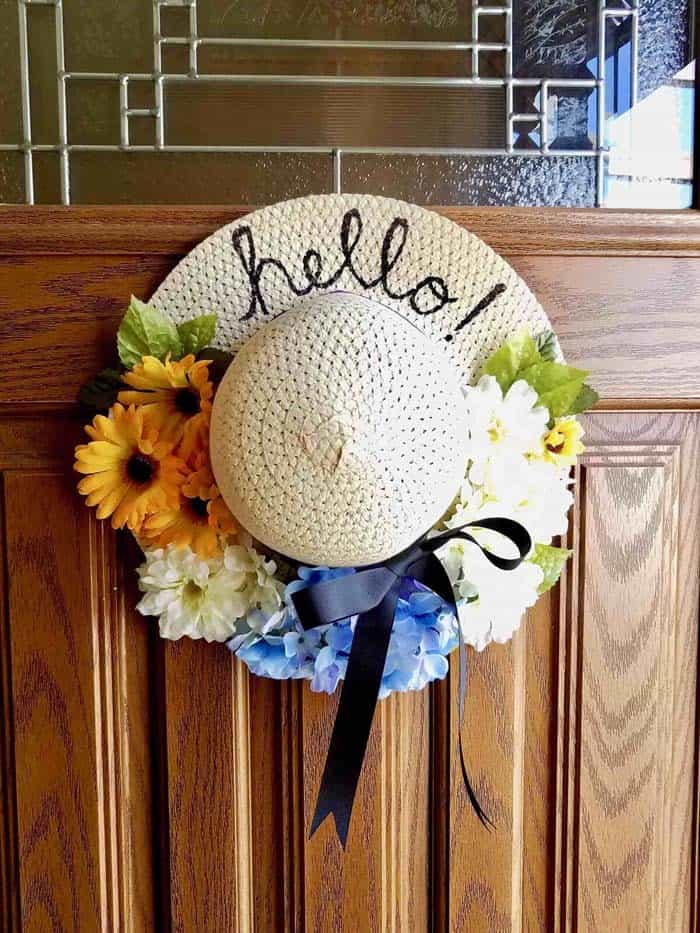 Cute Spring Hat Floral Door Hanger