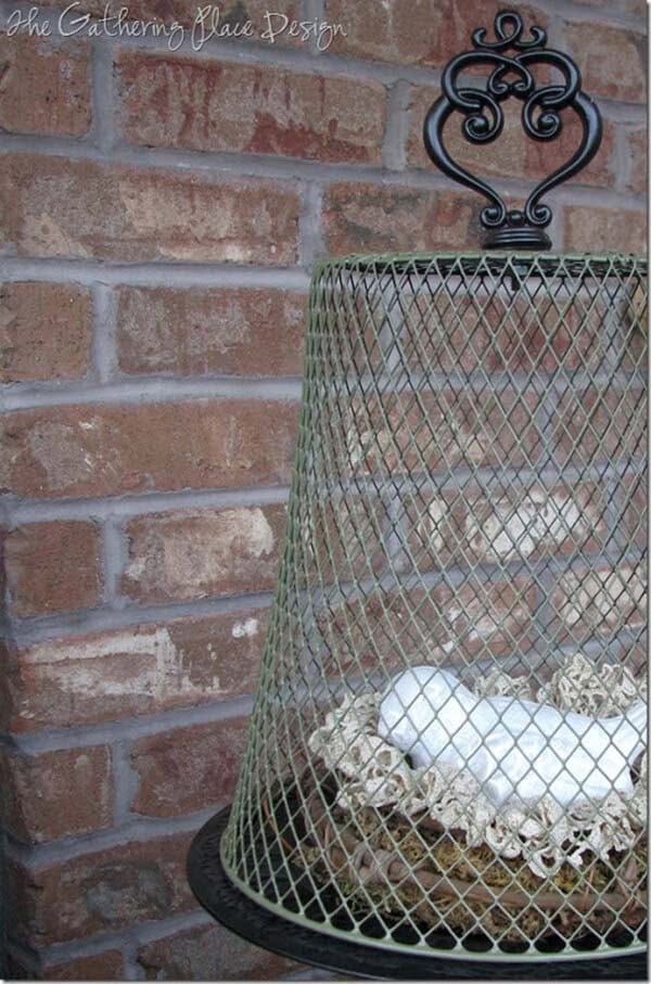 Reimagined Wire Wastebasket As Cloche