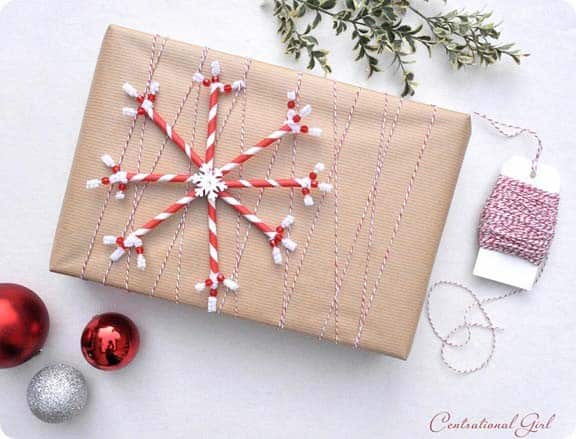 Enrich Wrapping Paper with a Paper Straw Snowflake