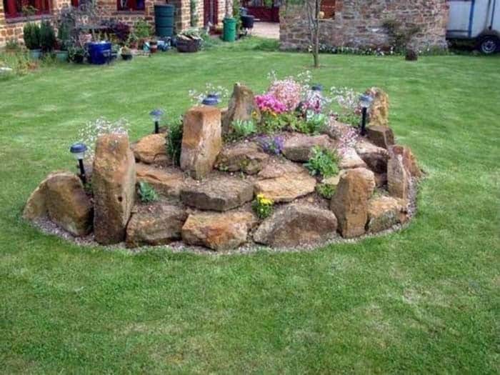 Garden Island Idea With Stacked Stones