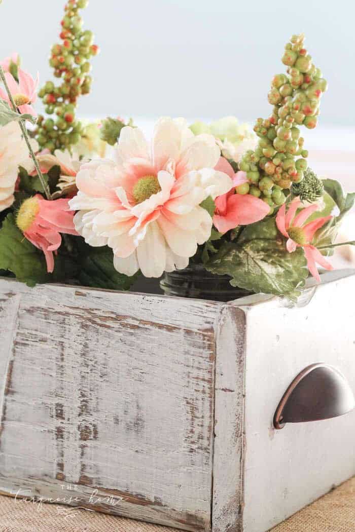 Rustic Wooden Crate Filled with Pink and Green Flowers