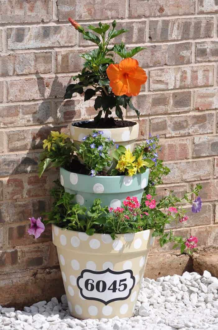 Tiered Flower Pots For A House Number Sign