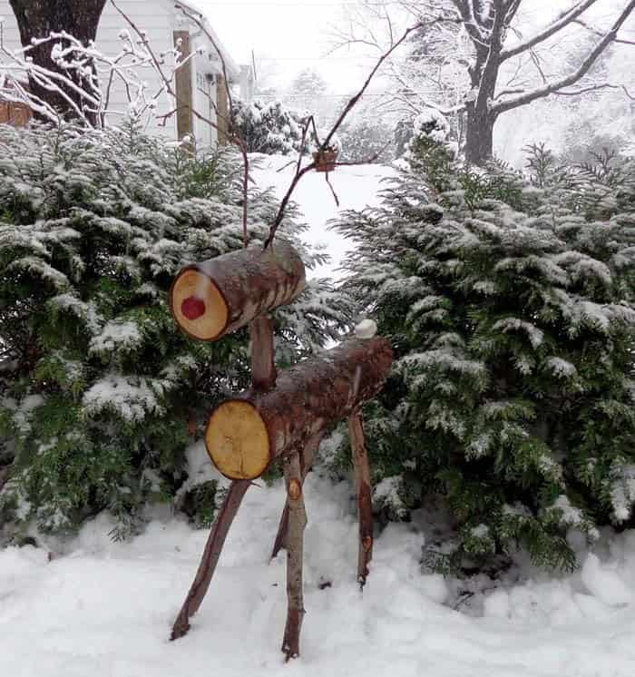 Wood Log Reindeer Yard Decoration