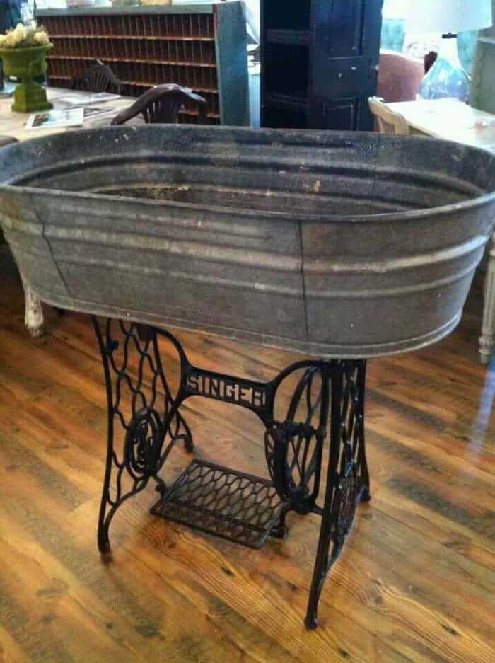 Reimagined Sewing Machine Base with Galvanized Metal Tub