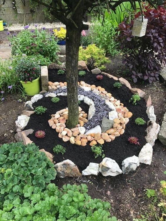 Spiral Rock Idea for Tree Edging