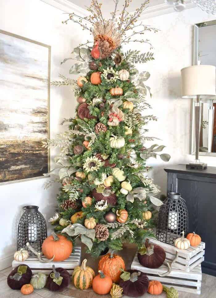 Make a Statement with Evergreen Tree with Fall Accents