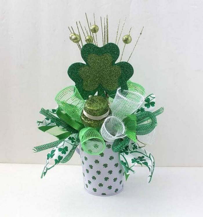 Decorate a White Jar with Green Shamrocks and Ribbon