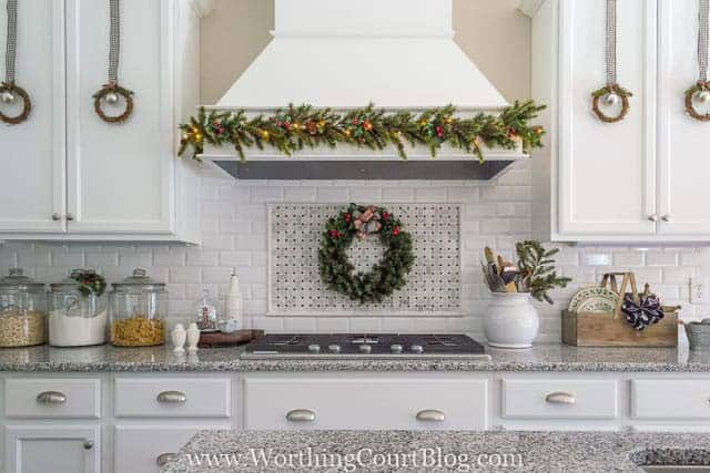 Add an Evergreen Garland and Wreath to Kitchen Stove