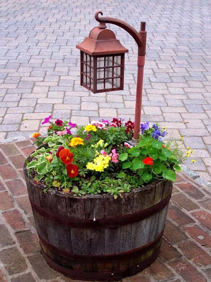 Wine Barrel Turns Into a Flower Garden