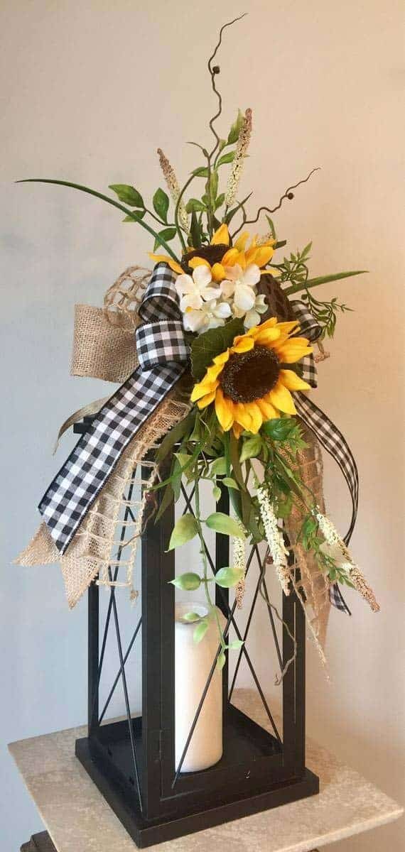 Rustic Sunflower and Candle Table Arrangement