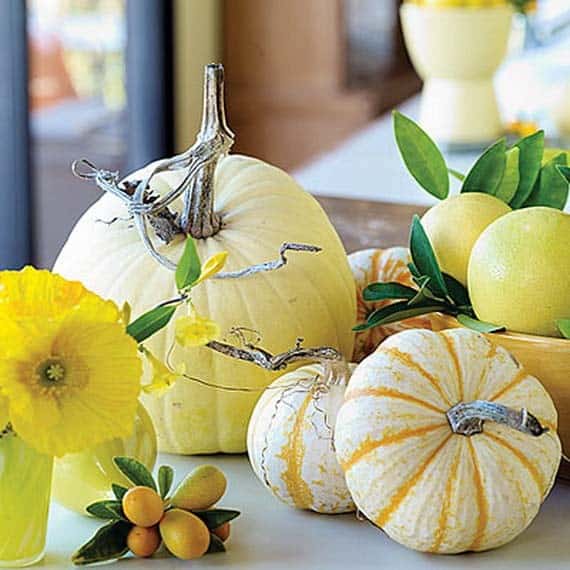 Create a Fall Atmosphere with Yellow Pumpkins and Flowers