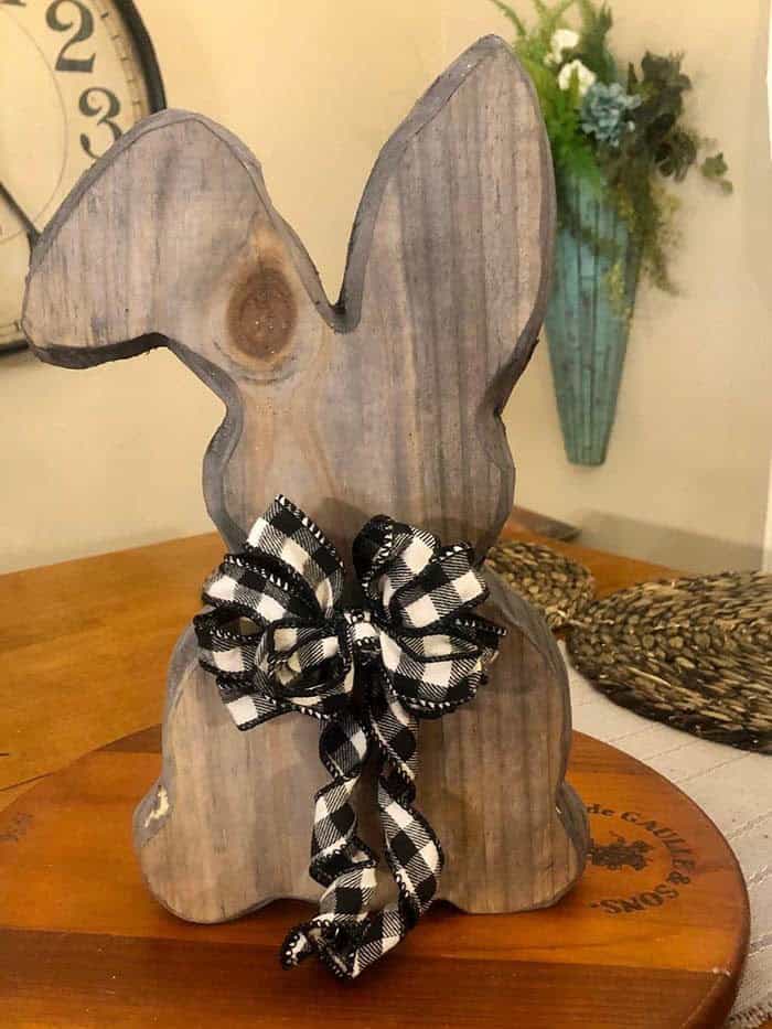 Add A Bold Bow To A Wood Bunny