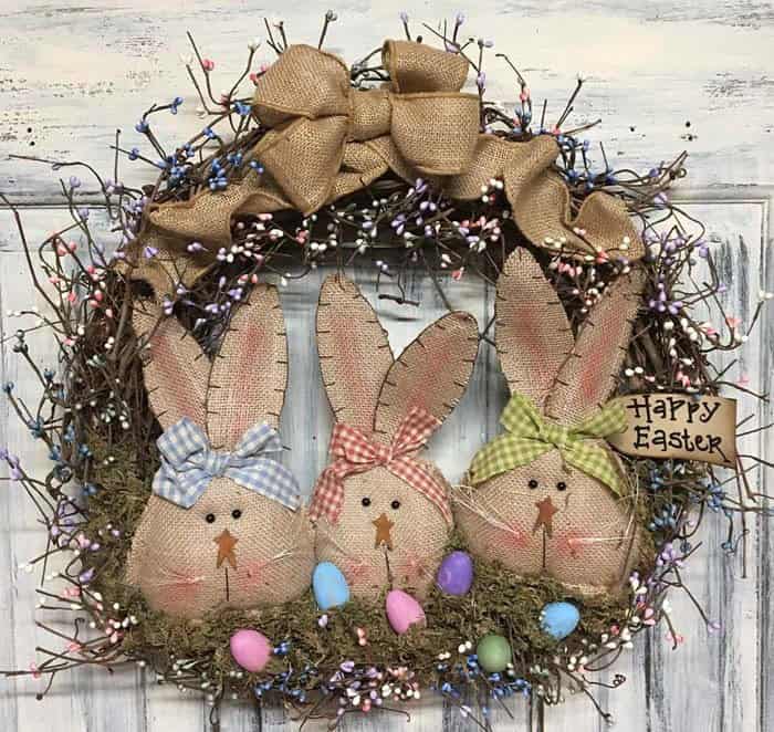 Traditional Burlap Easter Rabbit Wreath