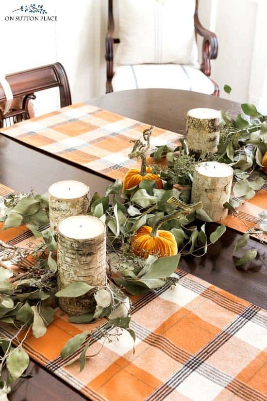 Enjoy Fall with Eucalyptus and Birch Candle Table Runner