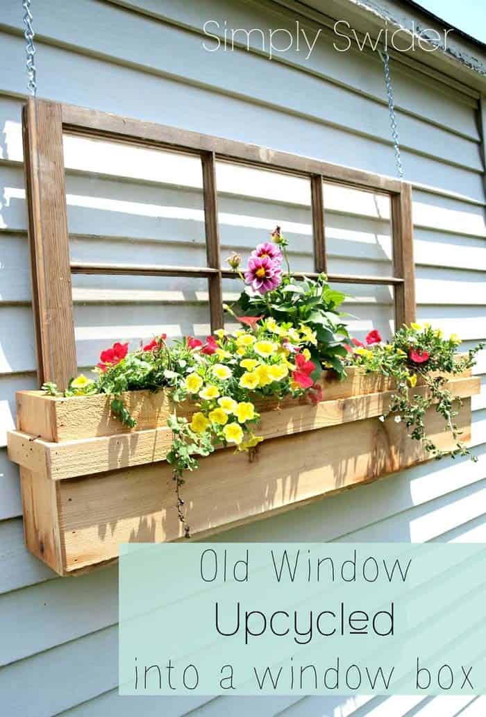 Window Box with a Reclaimed Window and Rustic Planter