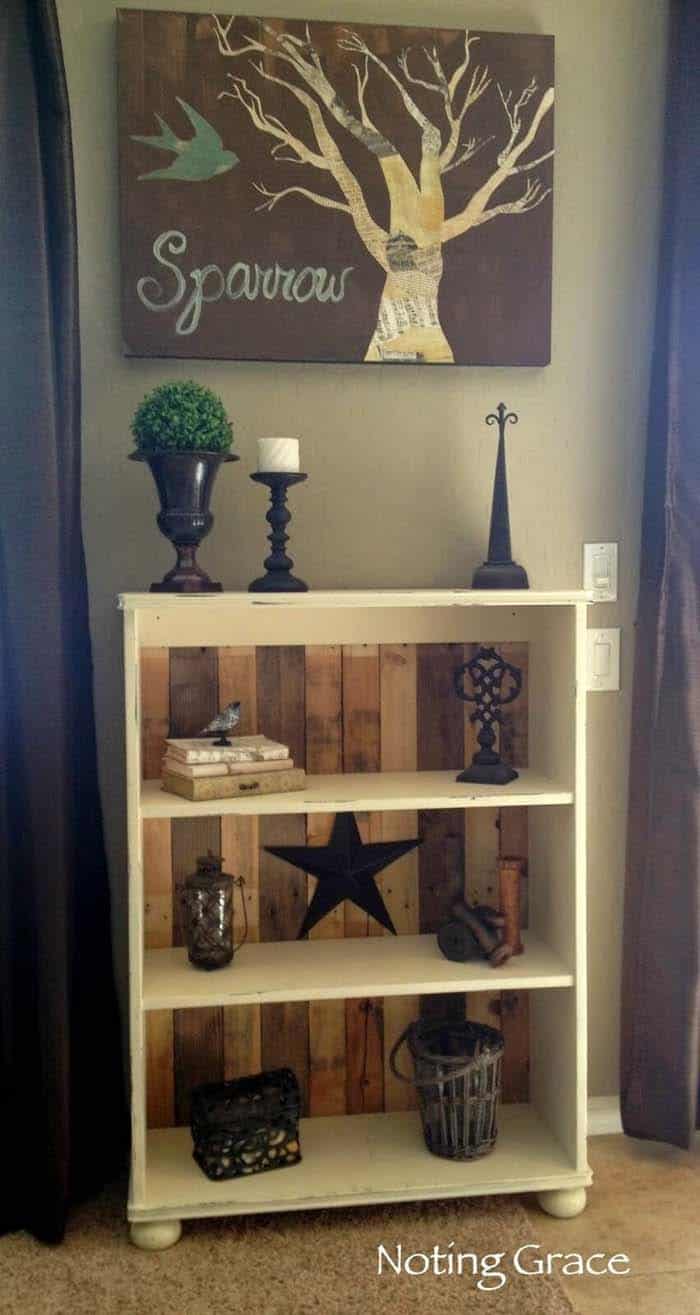 Rustic Bookshelf With Pallet Wood Backing