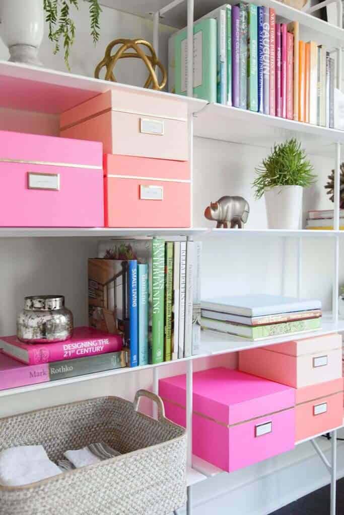 Colorful Open Shelving for Bedroom Storage