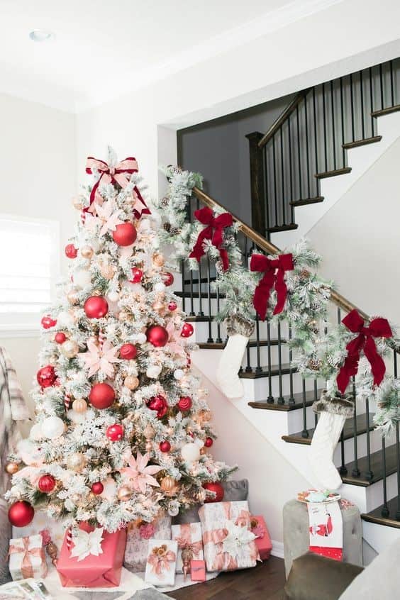 Embellish Your White Christmas Tree with Red Ornaments