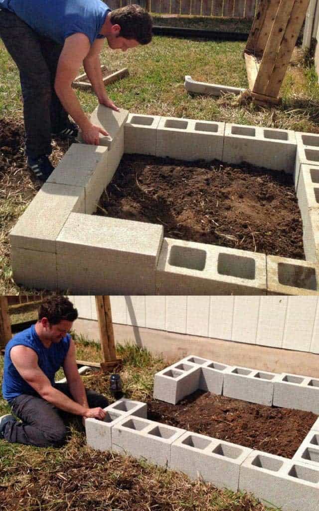 Cinder Blocks Create Customized Raised Beds