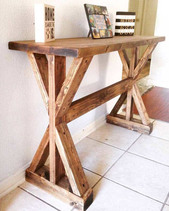 Rustic Wooden Entryway Tables with X-Braced Supports