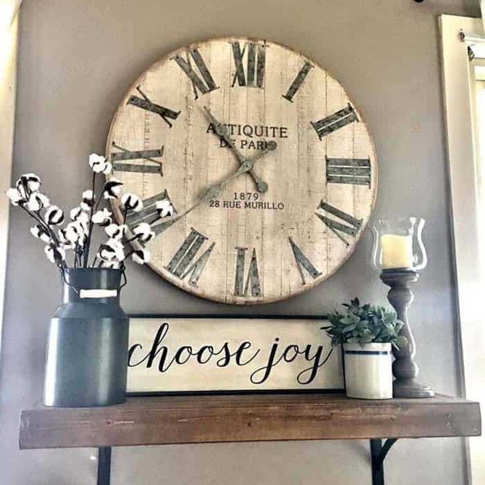 Rustic Wood Shelf Decor With Kitchen Clock