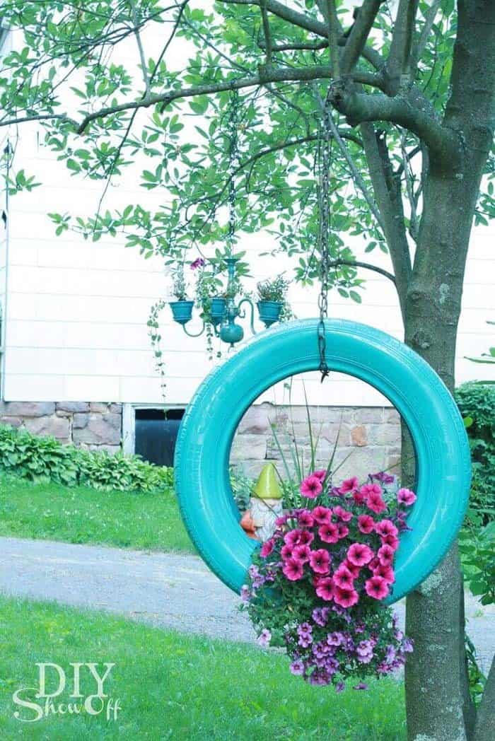 Repurpose Old Car Tires Into Hanging Plant Holders