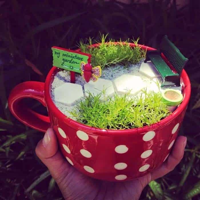 Make a Rustic Miniature Garden in a Colorful Cup