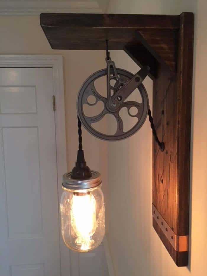 Barnyard Mason Jar & Pulley Wall Light