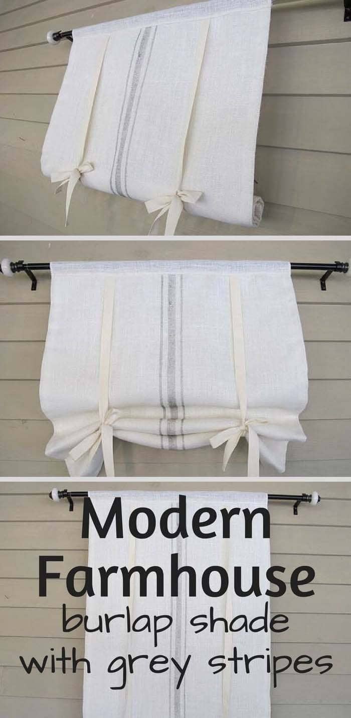 Farmhouse Ribbon Tied Burlap Shade