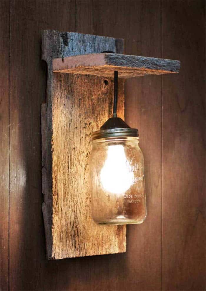 Reclaimed Wood Simple Mason Jar Sconce