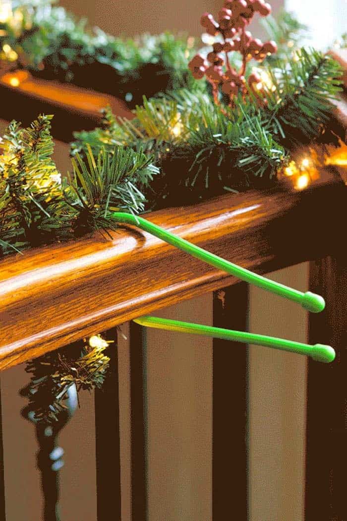 Bendable Cable Wraps Hold Garland To Banisters