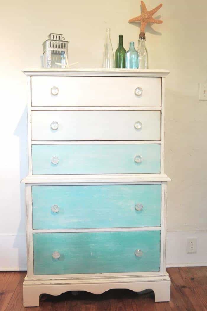 Transform a Wooden Dresser with Blue and White Paints