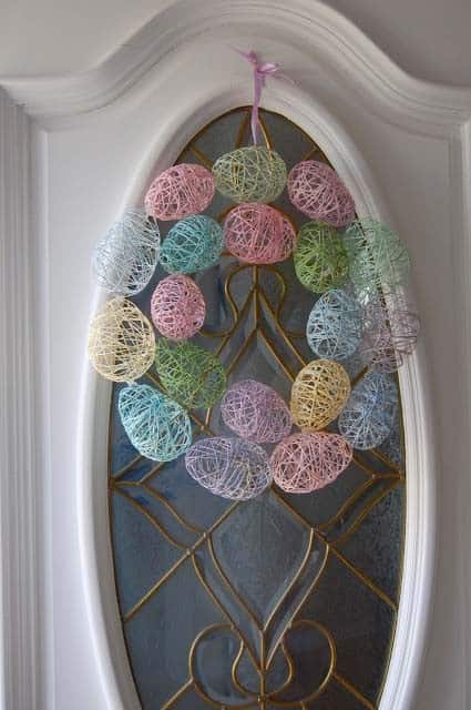 Make a Colorful Door Wreath with String Eggs