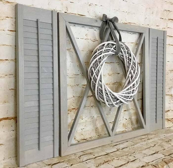 Coastal Wall Art with Taupe Shutters and Wreath Accent