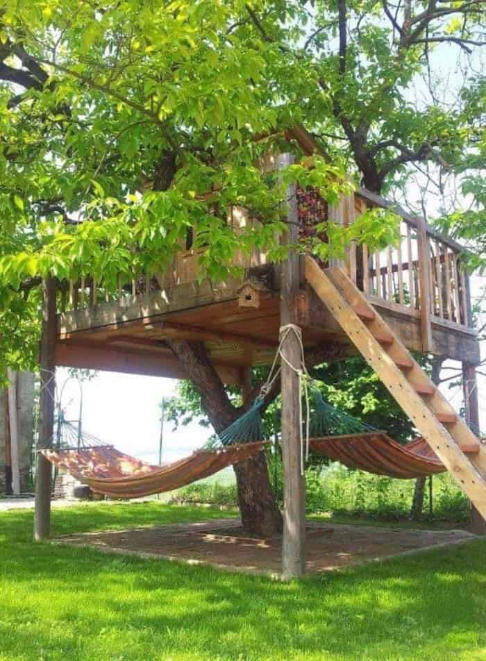 Peaceful Hammocks Hang From Treehouse Frame