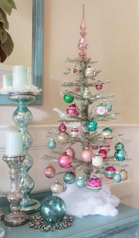 Vintage Tinsel Christmas Tree with Victorian Era Decorations