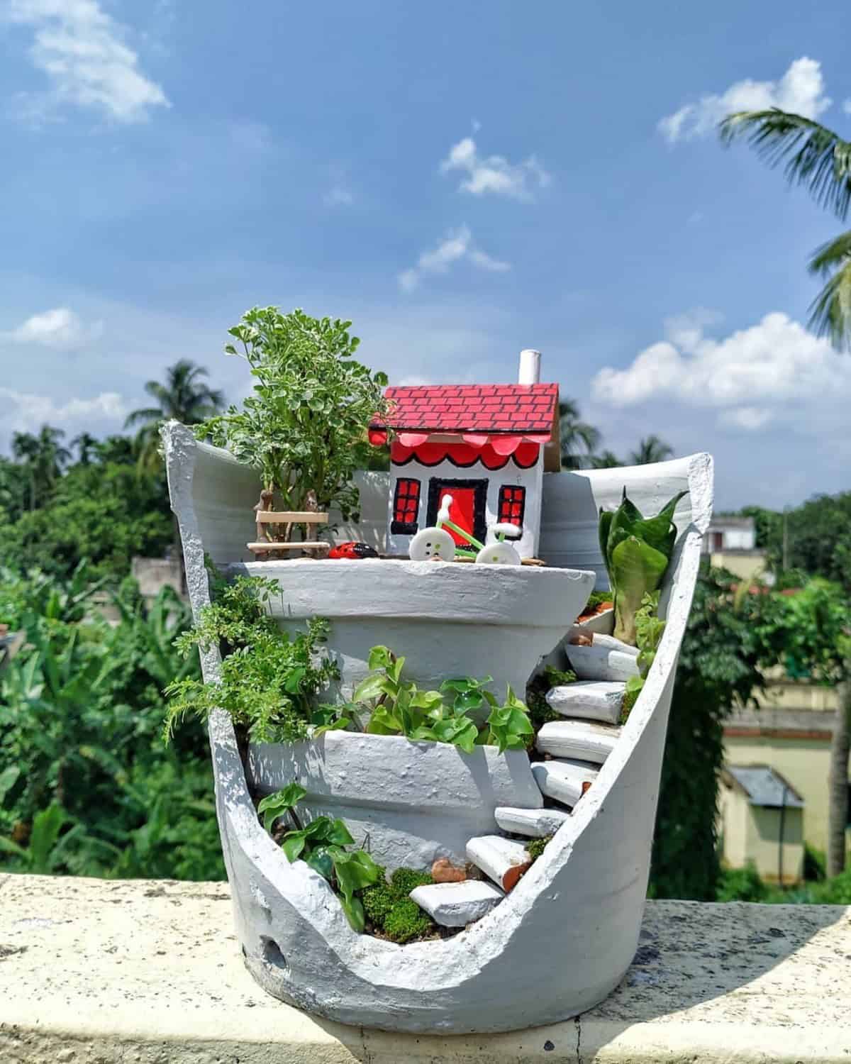 A Fairy Garden From Broken Terra Cotta Pots