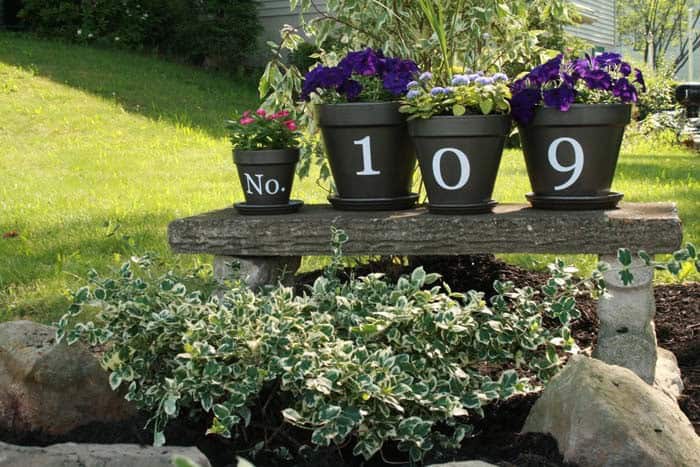 House Numbers on Flower Pots For Super Cheap Landscaping