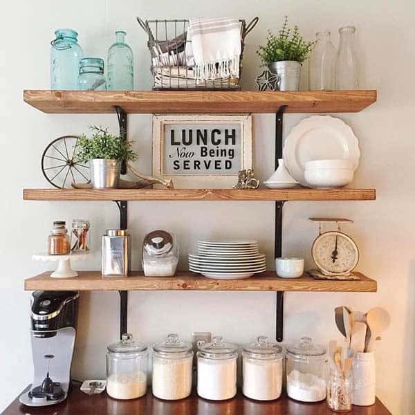 Give Your Kitchen a Rustic Look with Wooden Shelves