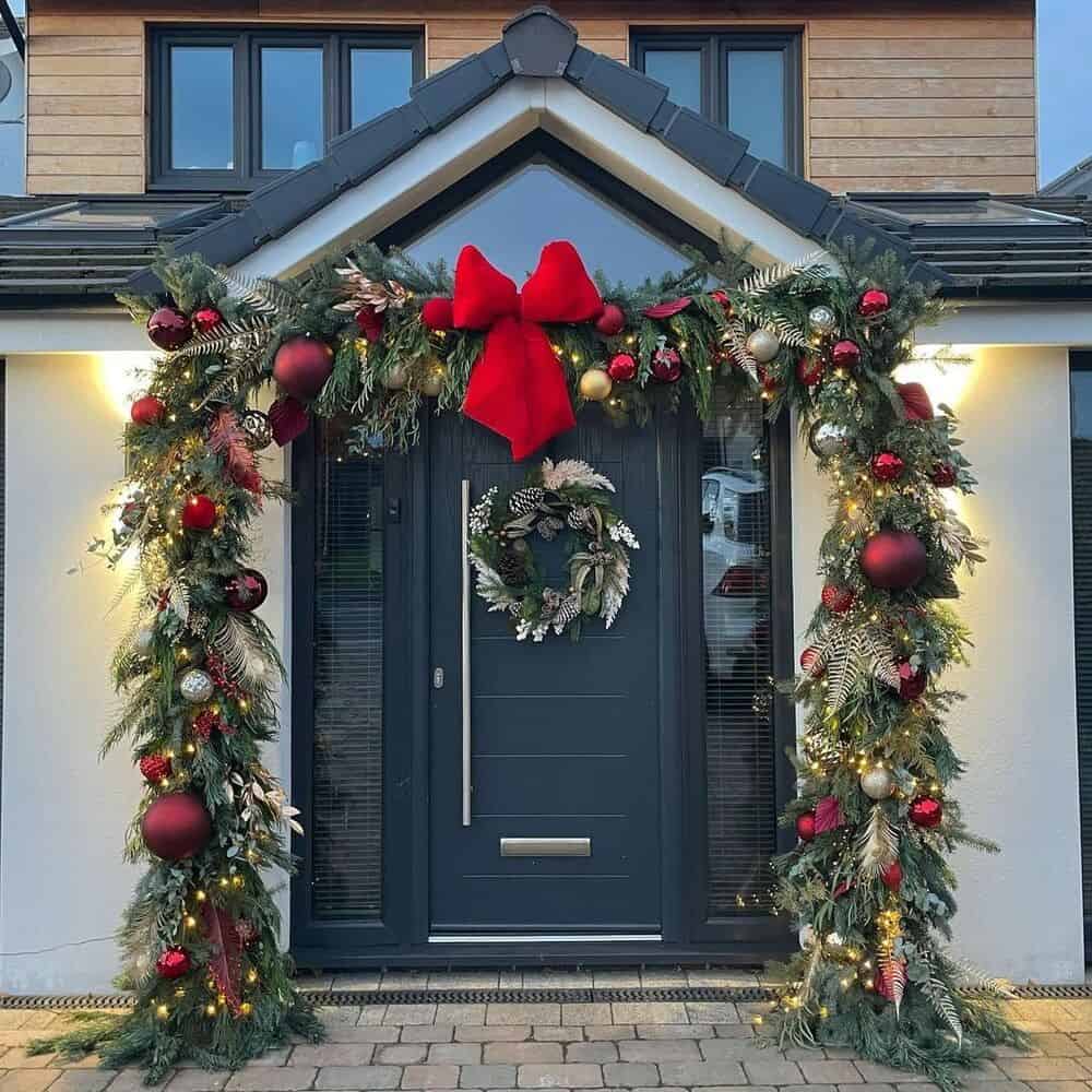 Utilize Red Ornaments to Accentuate Your Front Door